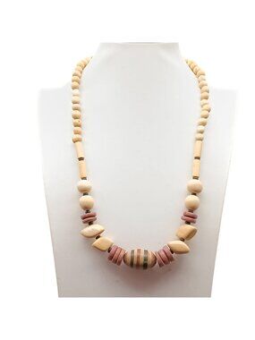 Vintage Wooden Beaded Necklace Boho Chic